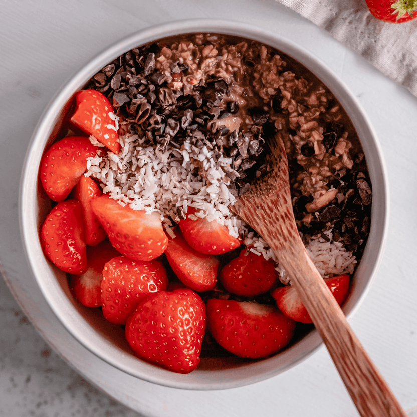Chocolade havermout met aardbeien